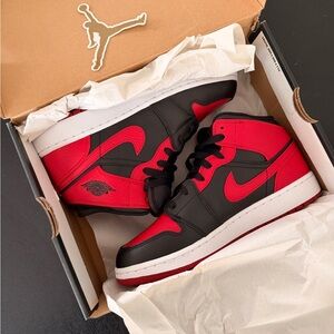 Air Jordan 1 Mid Red and Black Sneakers